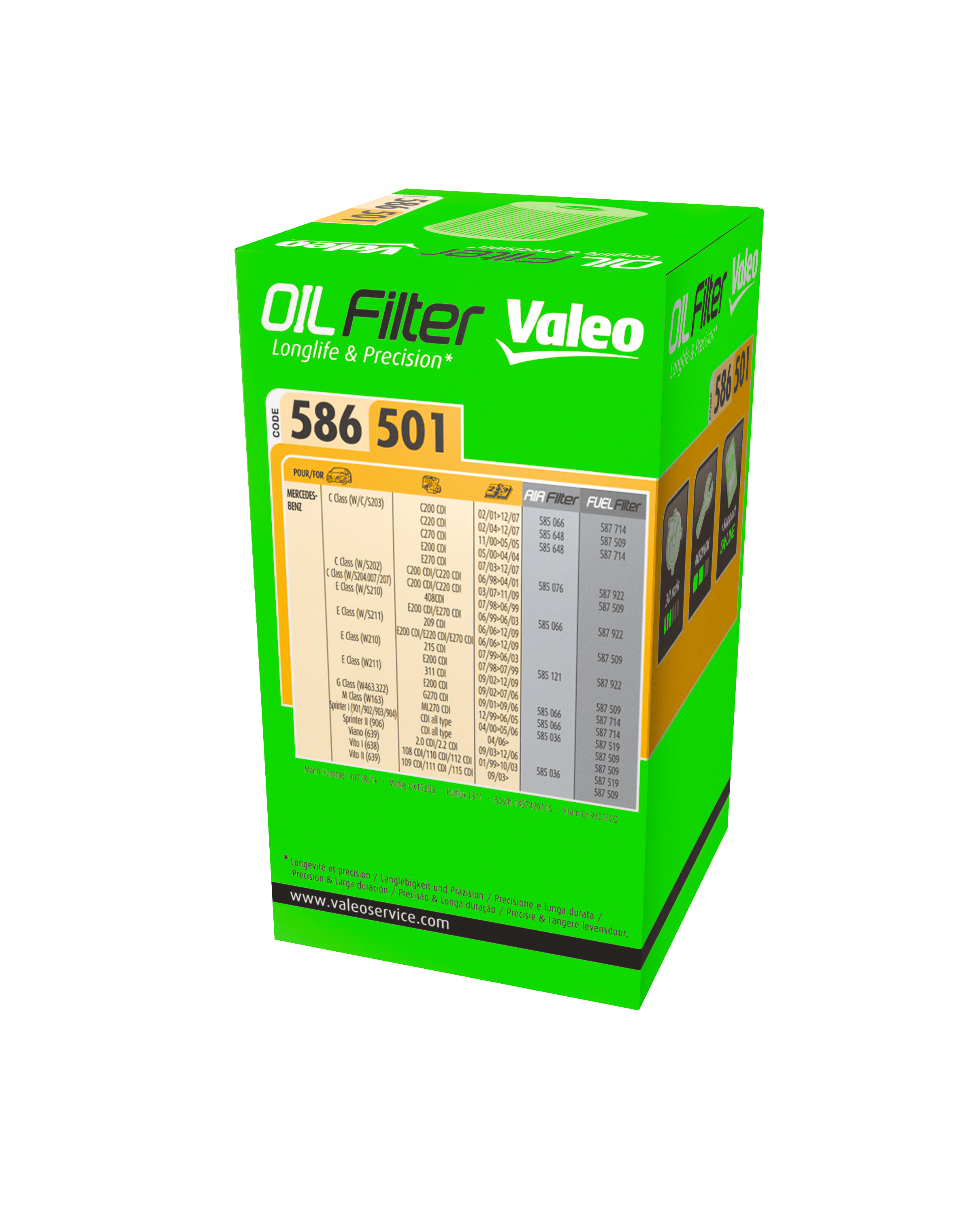 Oil filter packaging by Valeo